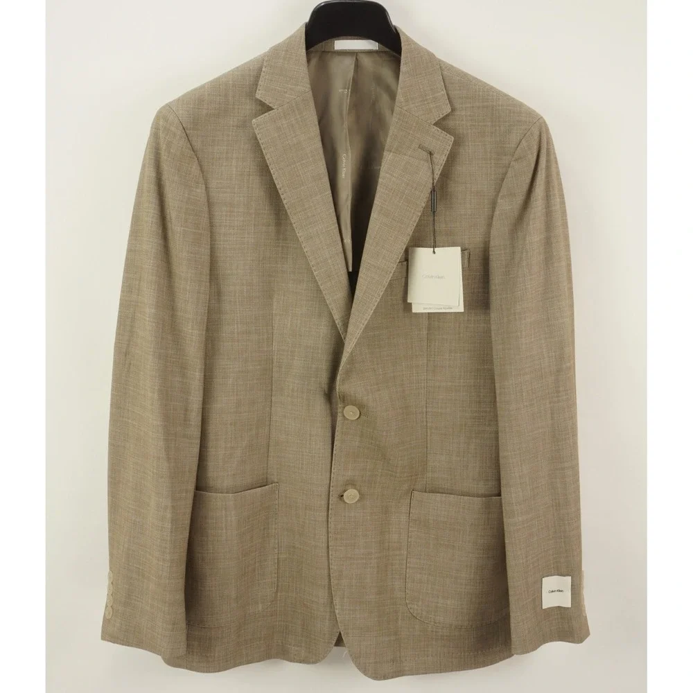 $295 Calvin‎ Klein Mariano Soft Slim Stretch Performance Sport Coat Mens 44L Tan